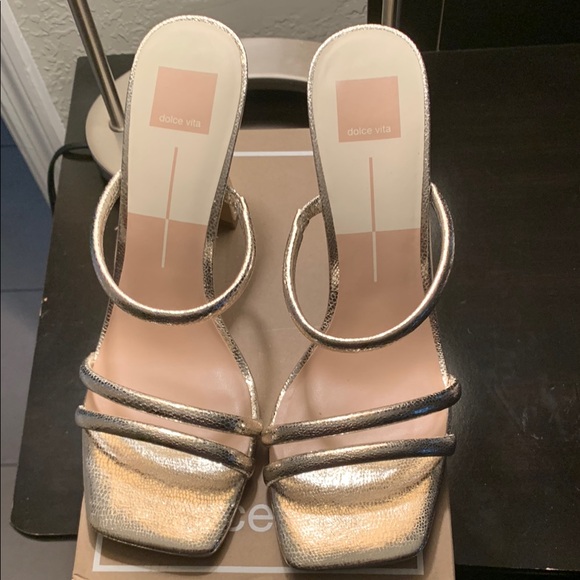 Dolce Vita Gold Block Heel Sandals - Picture 2 of 5